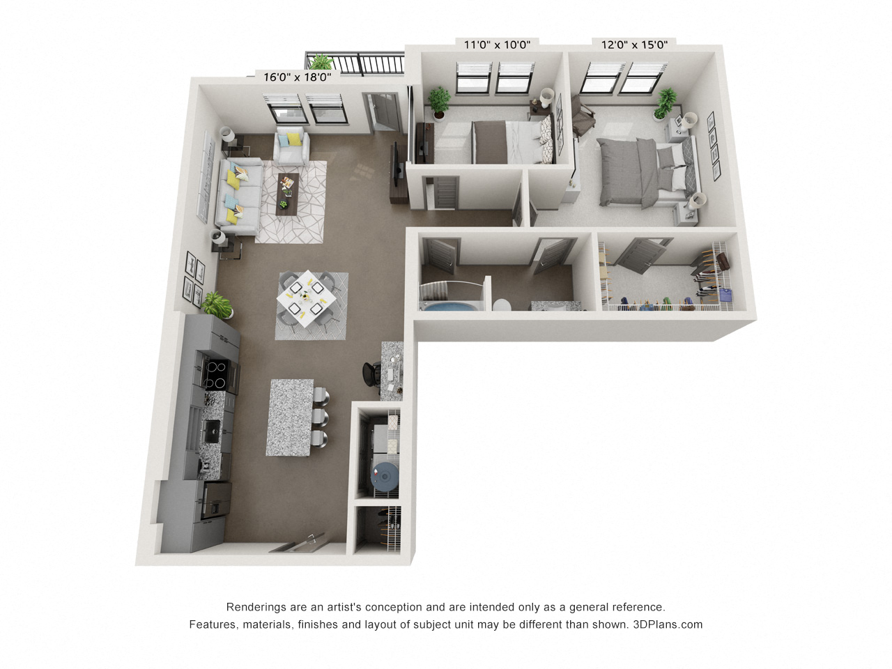 Floor plan for 1 bed, 1 bath, 1090 sqft